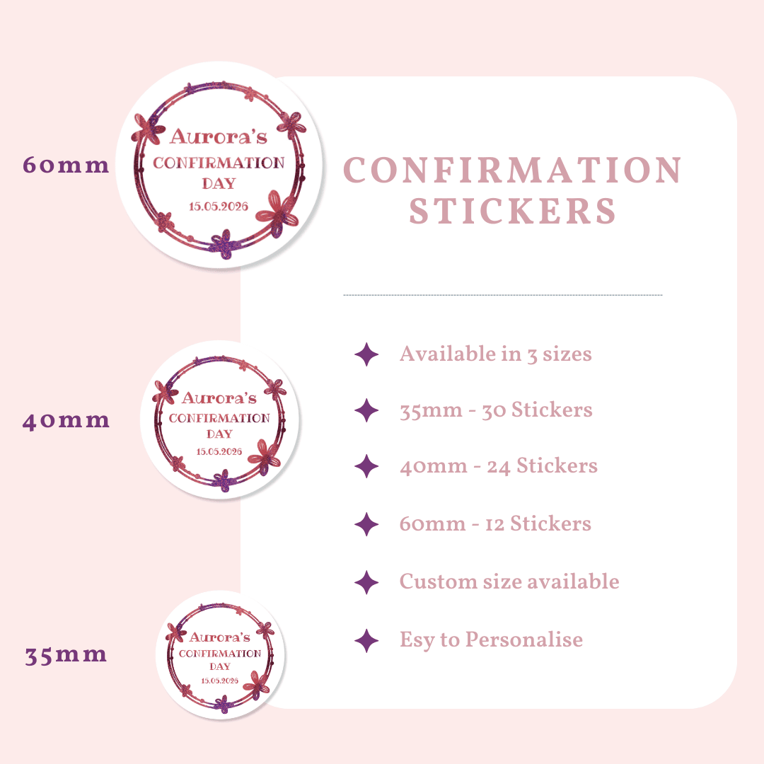 Foiled Confirmation Stickers | Personalised Party Favours - Stickers - Printarelle