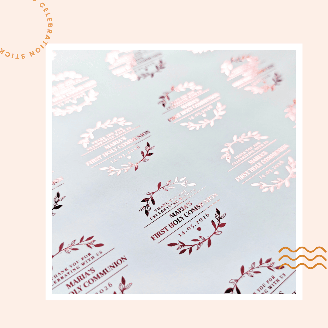 Foiled First Holy Communion Stickers | Personalised Party Favours - Stickers - Printarelle