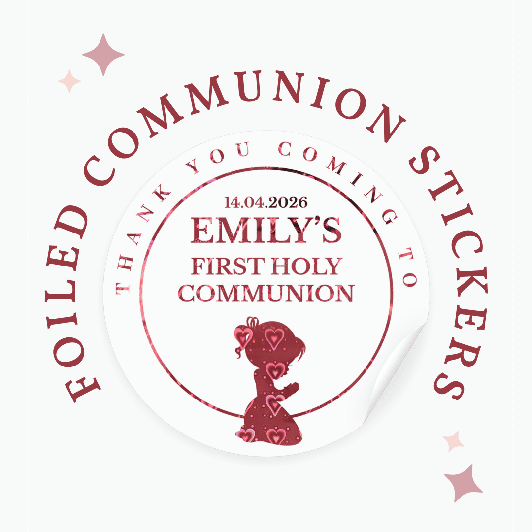 Foiled First Holy Communion Stickers | Personalised Party Favours - Stickers - Printarelle