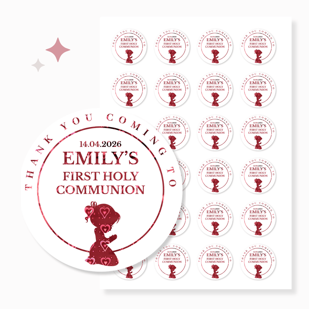 Foiled First Holy Communion Stickers | Personalised Party Favours - Stickers - Printarelle
