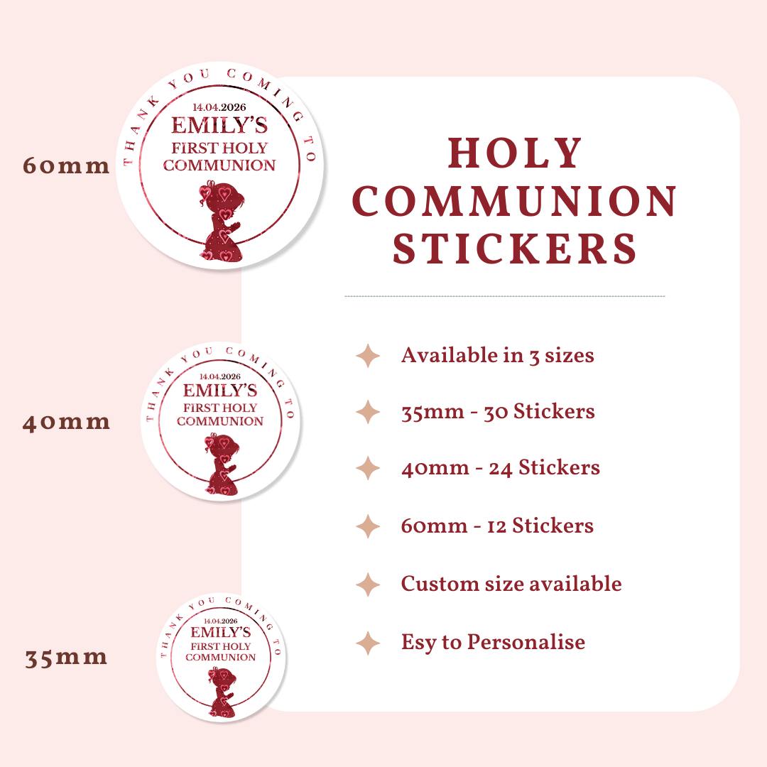Foiled First Holy Communion Stickers | Personalised Party Favours - Stickers - Printarelle