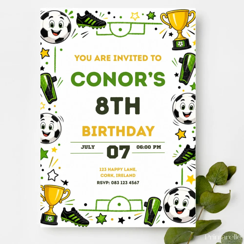 Football Birthday Party Invitation | Cartoon Soccer Ball Faces - football birthday, football birthday invitation,