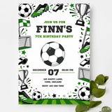 Football Birthday Party Invitation | Green Boots & Trophy - football birthday, birthday party, football birthday party,