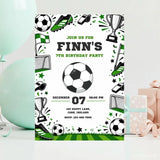 Football Birthday Party Invitation | Green Boots & Trophy - football birthday, birthday party, football birthday party,