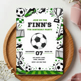 Football Birthday Party Invitation | Green Boots & Trophy - football birthday, birthday party, football birthday party,