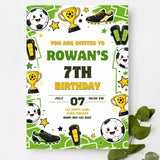 Football Birthday Party Invitation | Kawaii Green Pitch - football birthday, kawaii football, green pitch, personalised