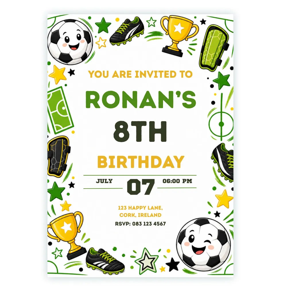 Football Birthday Party Invitation | Kawaii Stars & Trophies - football birthday, football birthday party, birthday