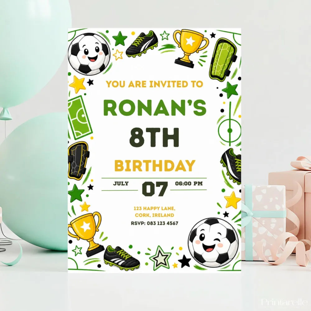 Football Birthday Party Invitation | Kawaii Stars & Trophies - football birthday, football birthday party, birthday