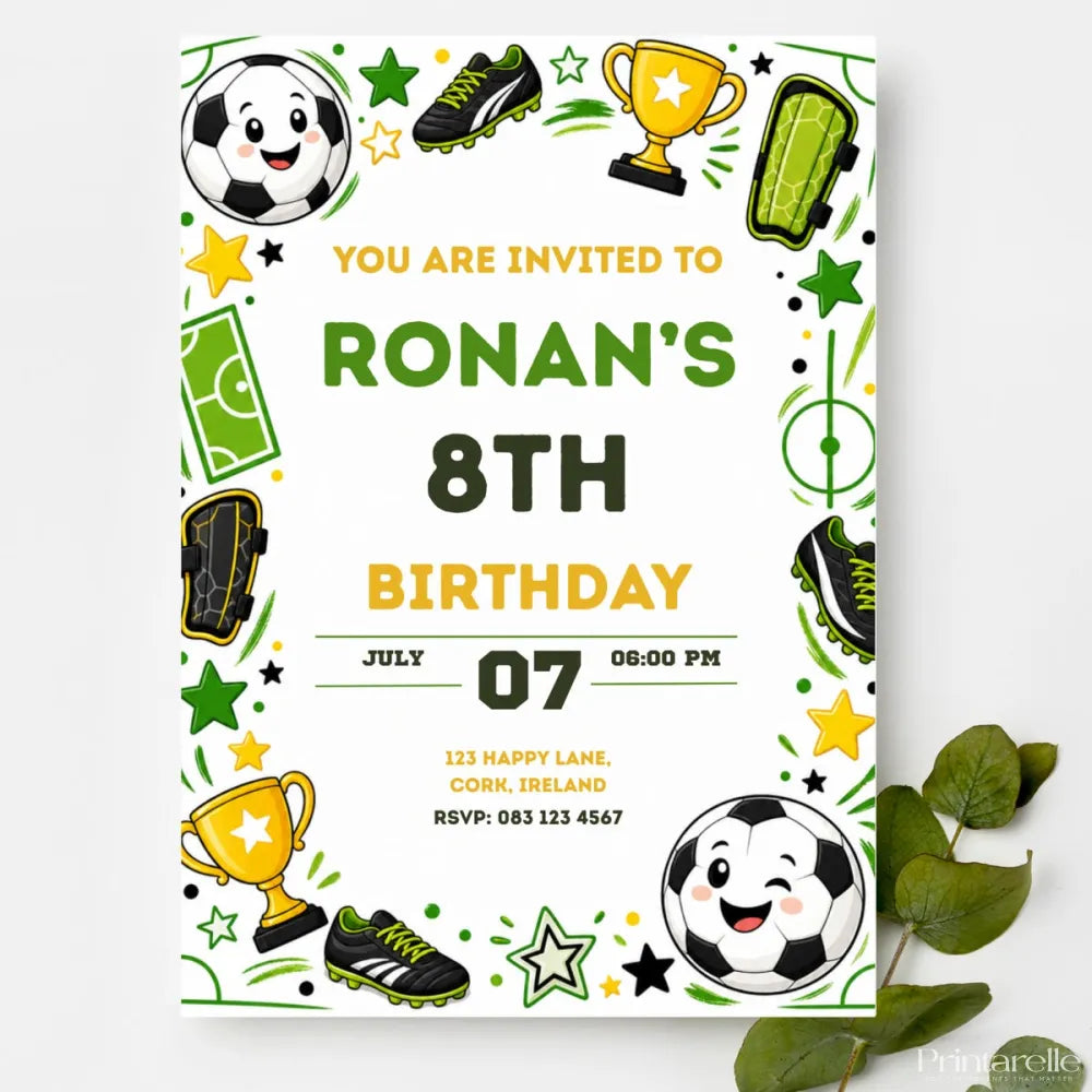 Football Birthday Party Invitation | Kawaii Stars & Trophies - football birthday, football birthday party, birthday