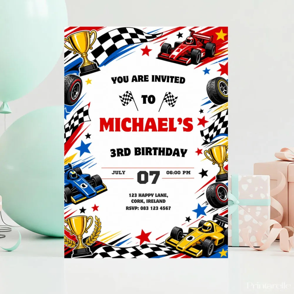 Formula Racing Car Birthday Party Invitation | F1 Style - formula racing, birthday party, formula racing car, racing