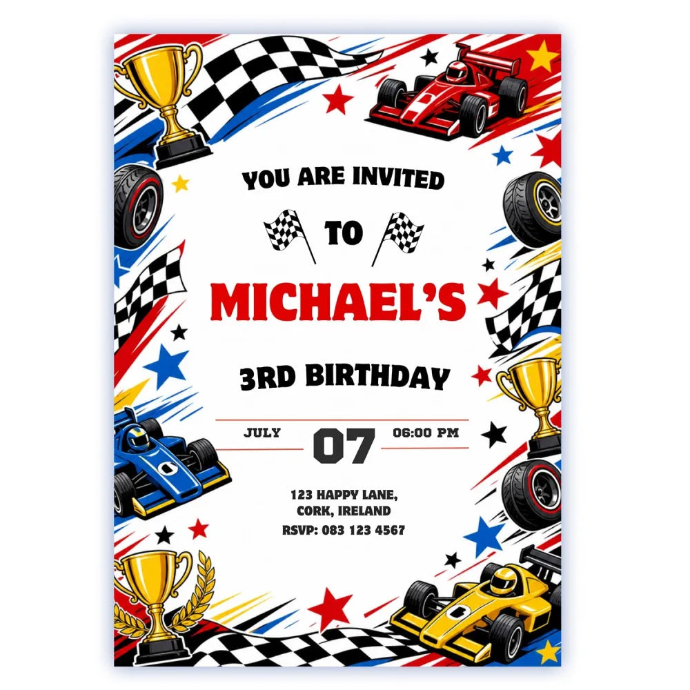 Formula Racing Car Birthday Party Invitation | F1 Style - formula racing, birthday party, formula racing car, racing