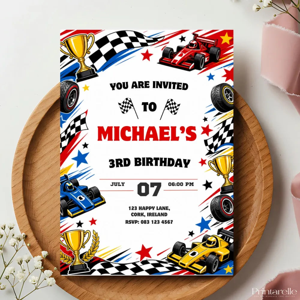 Formula Racing Car Birthday Party Invitation | F1 Style - formula racing, birthday party, formula racing car, racing