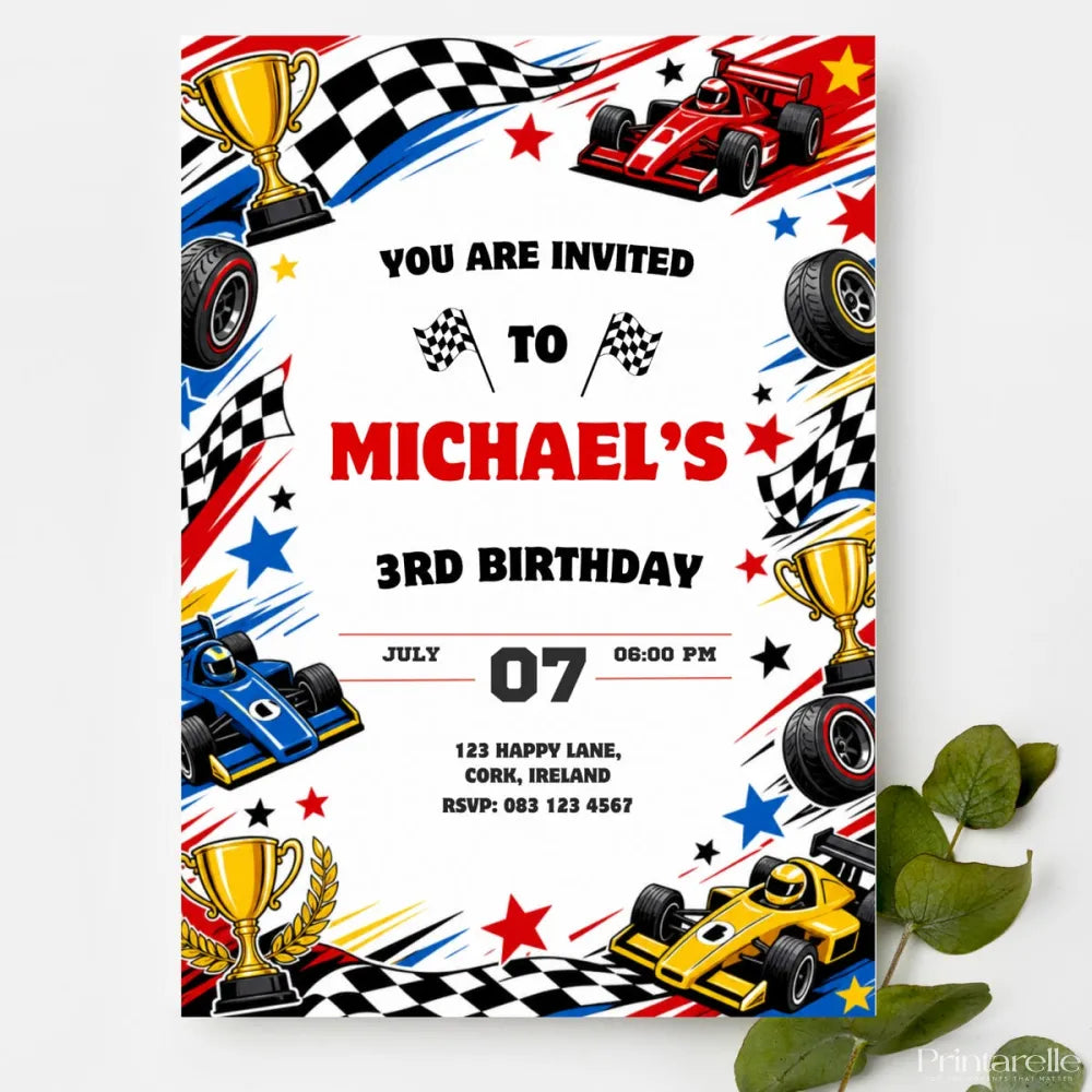 Formula Racing Car Birthday Party Invitation | F1 Style - formula racing, birthday party, formula racing car, racing