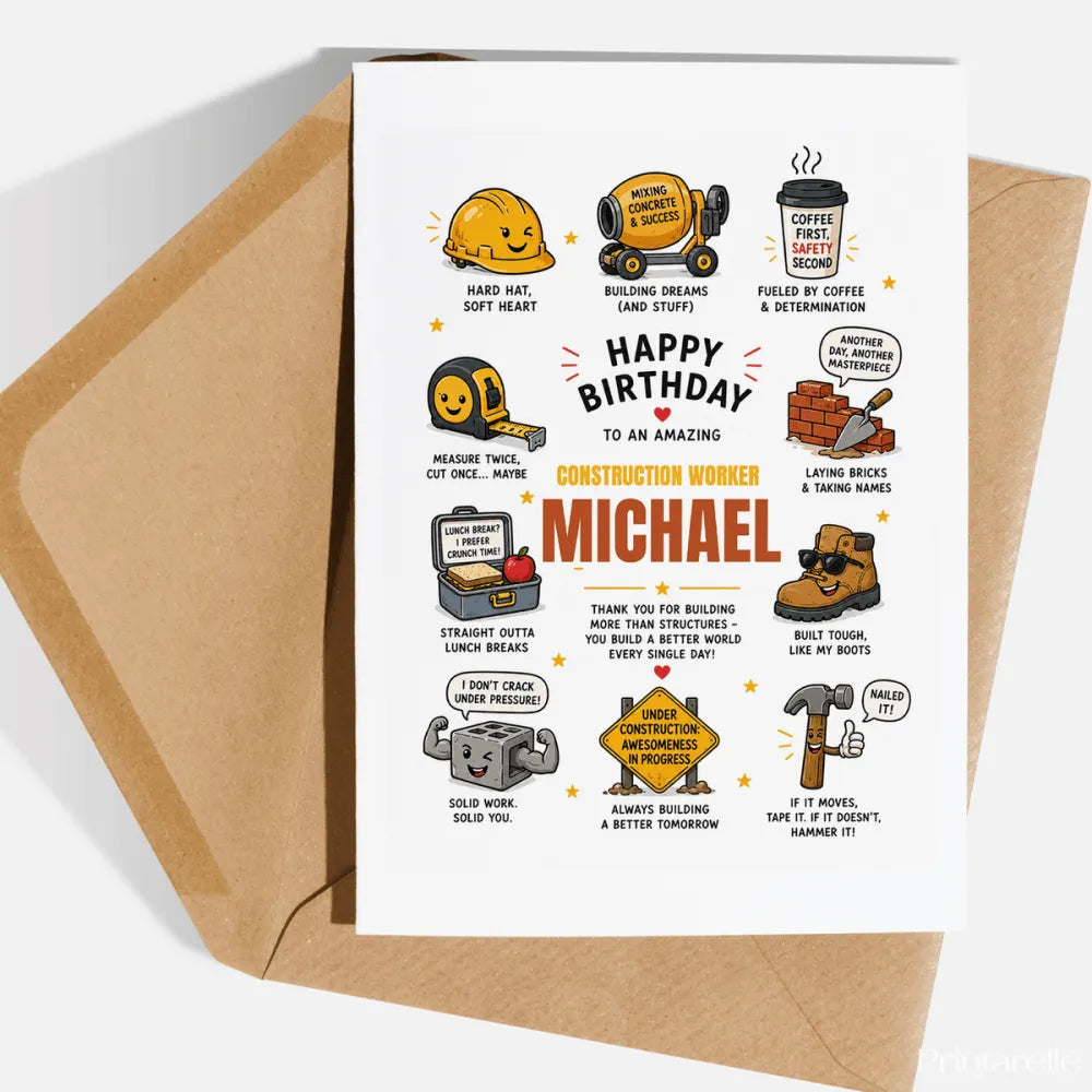 Funny Construction Worker Birthday Card - birthday card, construction worker, construction worker birthday, worker