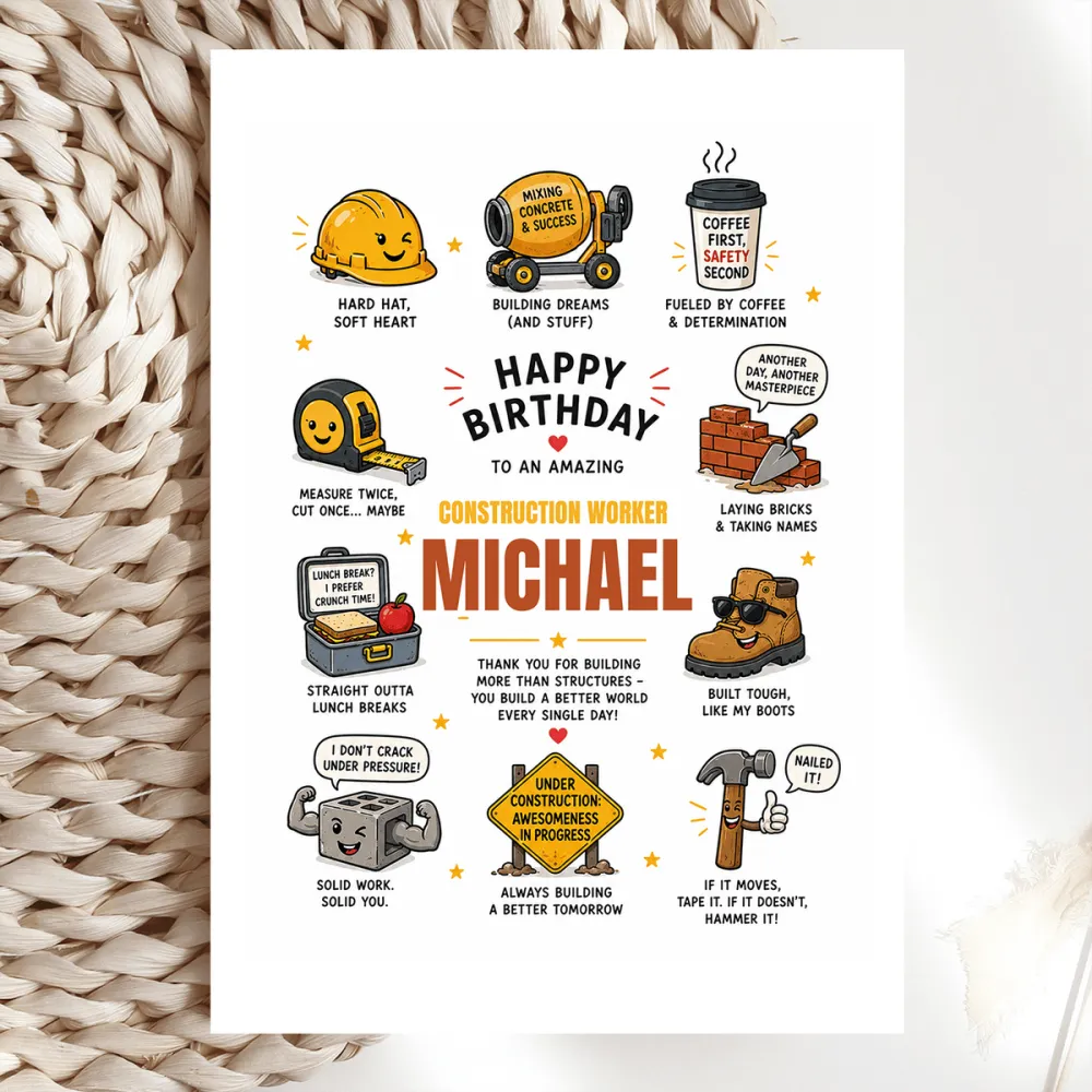 Funny Construction Worker Birthday Card - birthday card, construction worker, construction worker birthday, worker