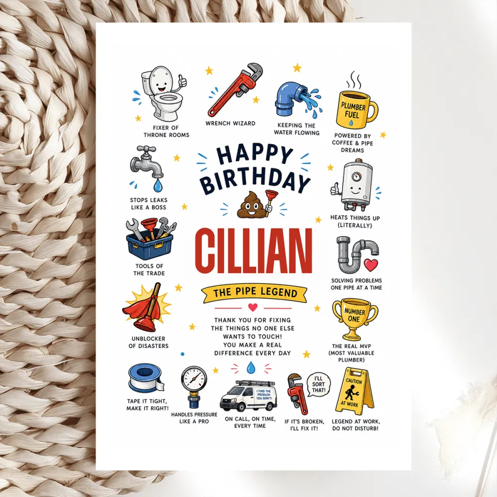 Funny Plumber Birthday Card | Personalised - plumber birthday card, plumber birthday, birthday card, pipe legend,