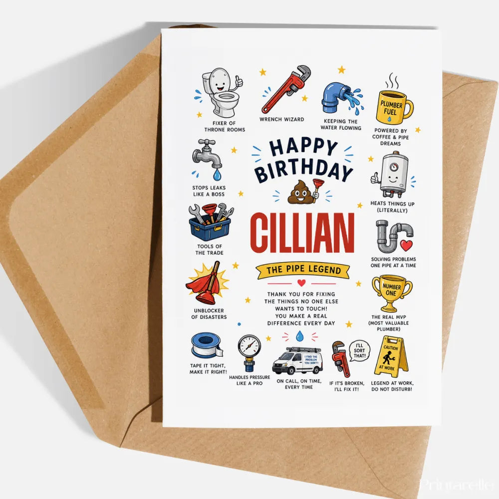 Funny Plumber Birthday Card | Personalised - plumber birthday card, plumber birthday, birthday card, pipe legend,