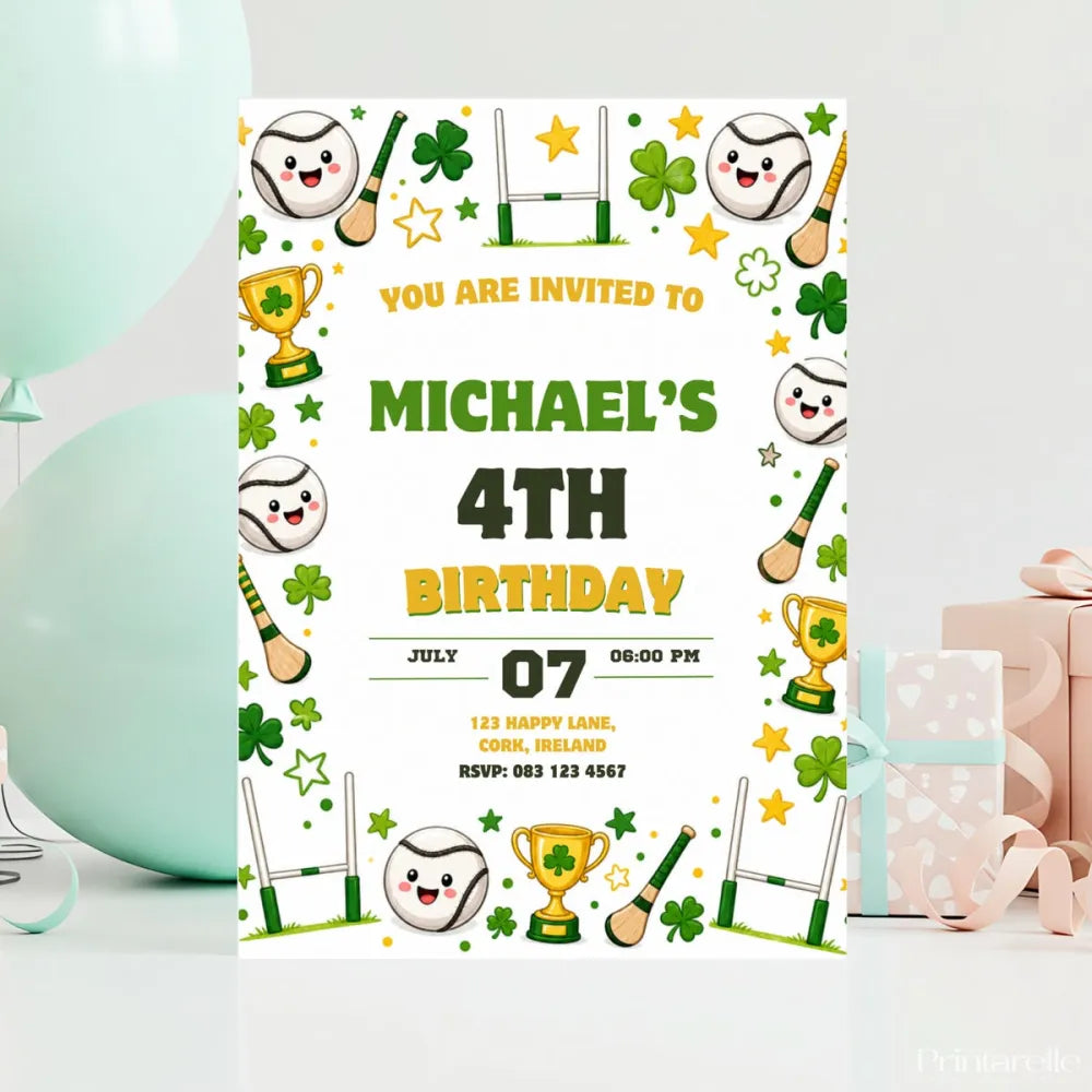 GAA Hurling Birthday Party Invitation | Irish Sports Theme - birthday party, hurling birthday party, hurling birthday,