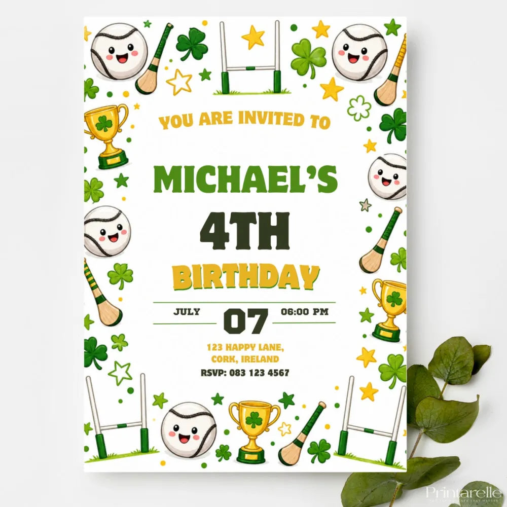 GAA Hurling Birthday Party Invitation | Irish Sports Theme - birthday party, hurling birthday party, hurling birthday,