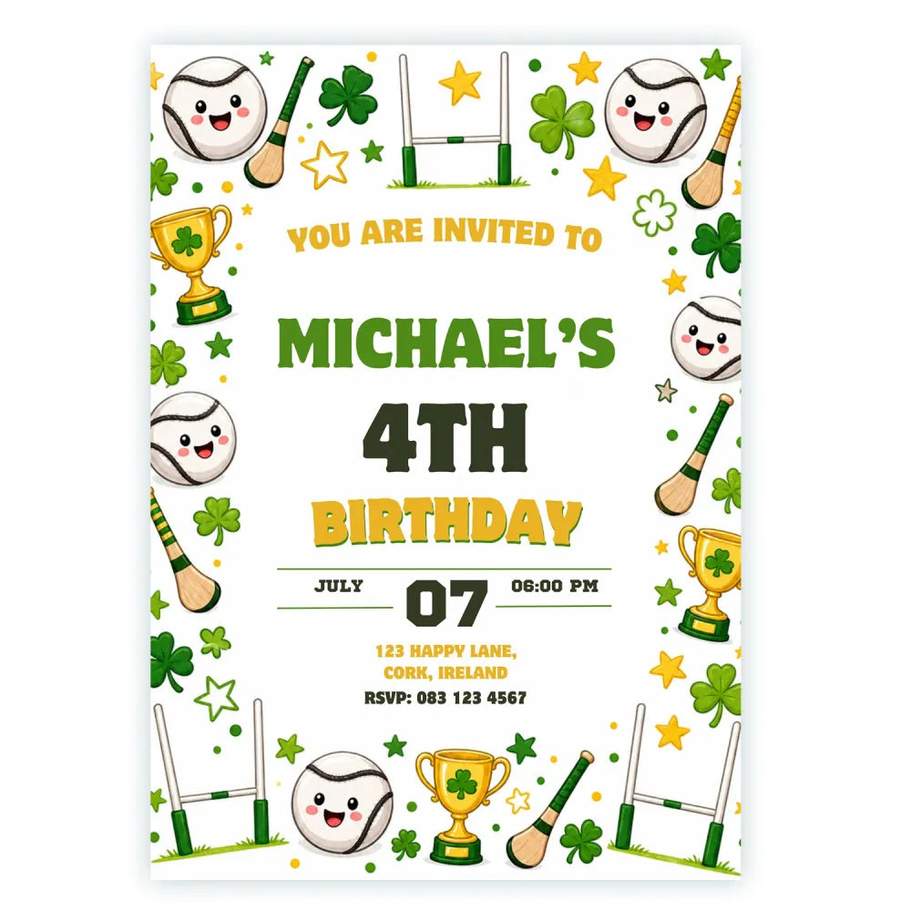GAA Hurling Birthday Party Invitation | Irish Sports Theme - birthday party, hurling birthday party, hurling birthday,