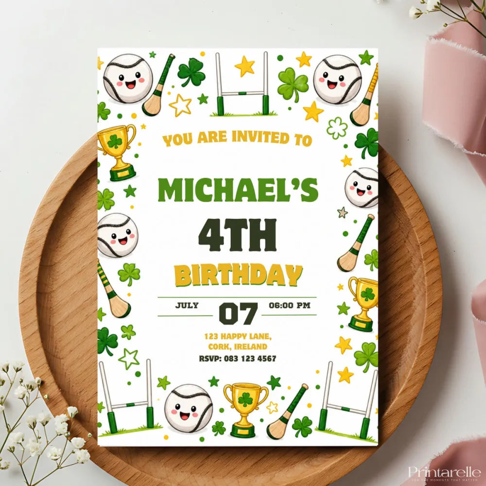 GAA Hurling Birthday Party Invitation | Irish Sports Theme - birthday party, hurling birthday party, hurling birthday,