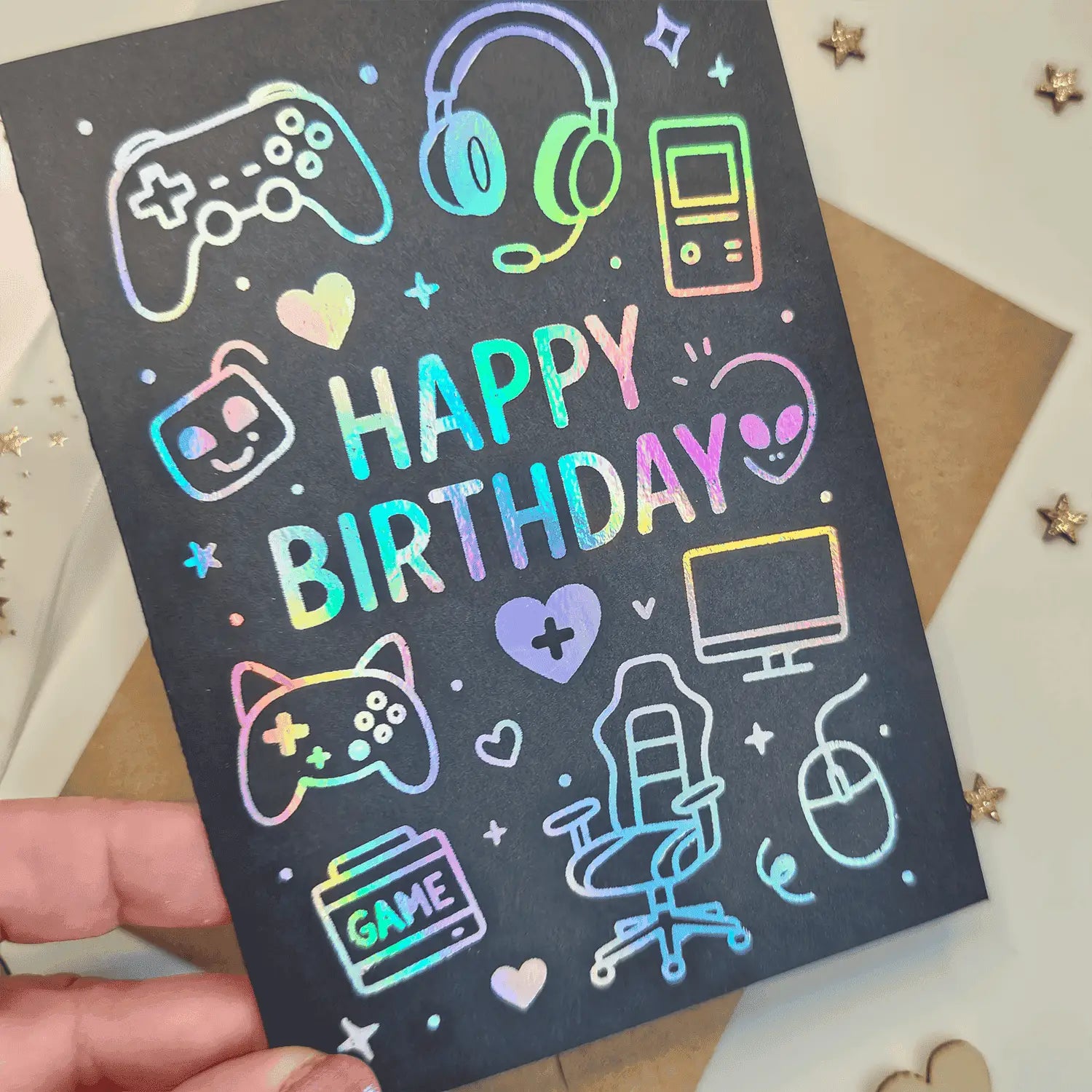 Gamer Birthday Card with Holographic Foil - Greeting Card