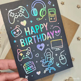 Gamer Birthday Card with Holographic Foil - Greeting Card