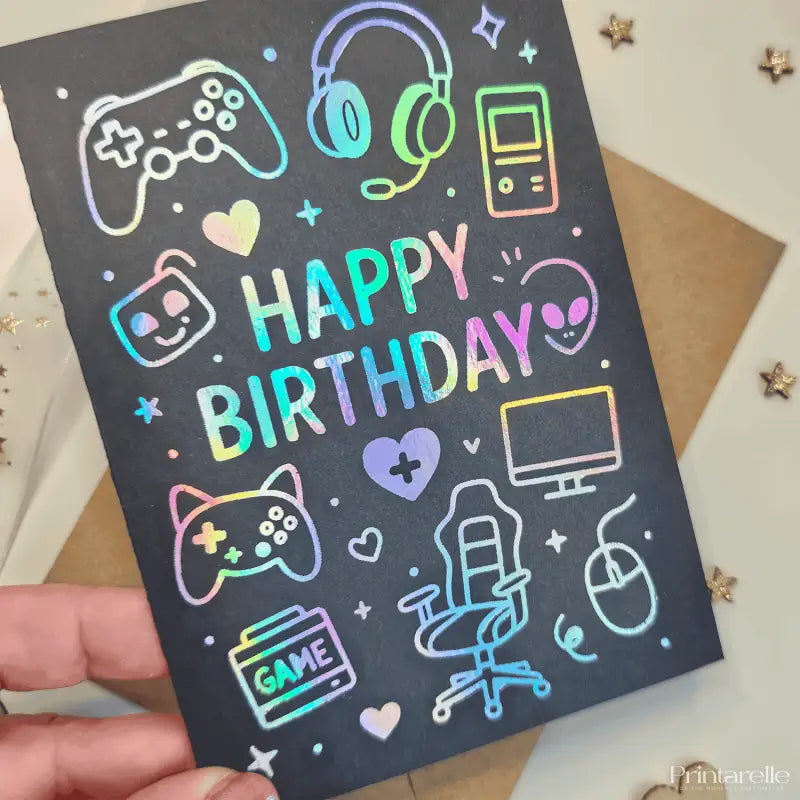 Gamer Birthday Card with Holographic Foil - Greeting Card