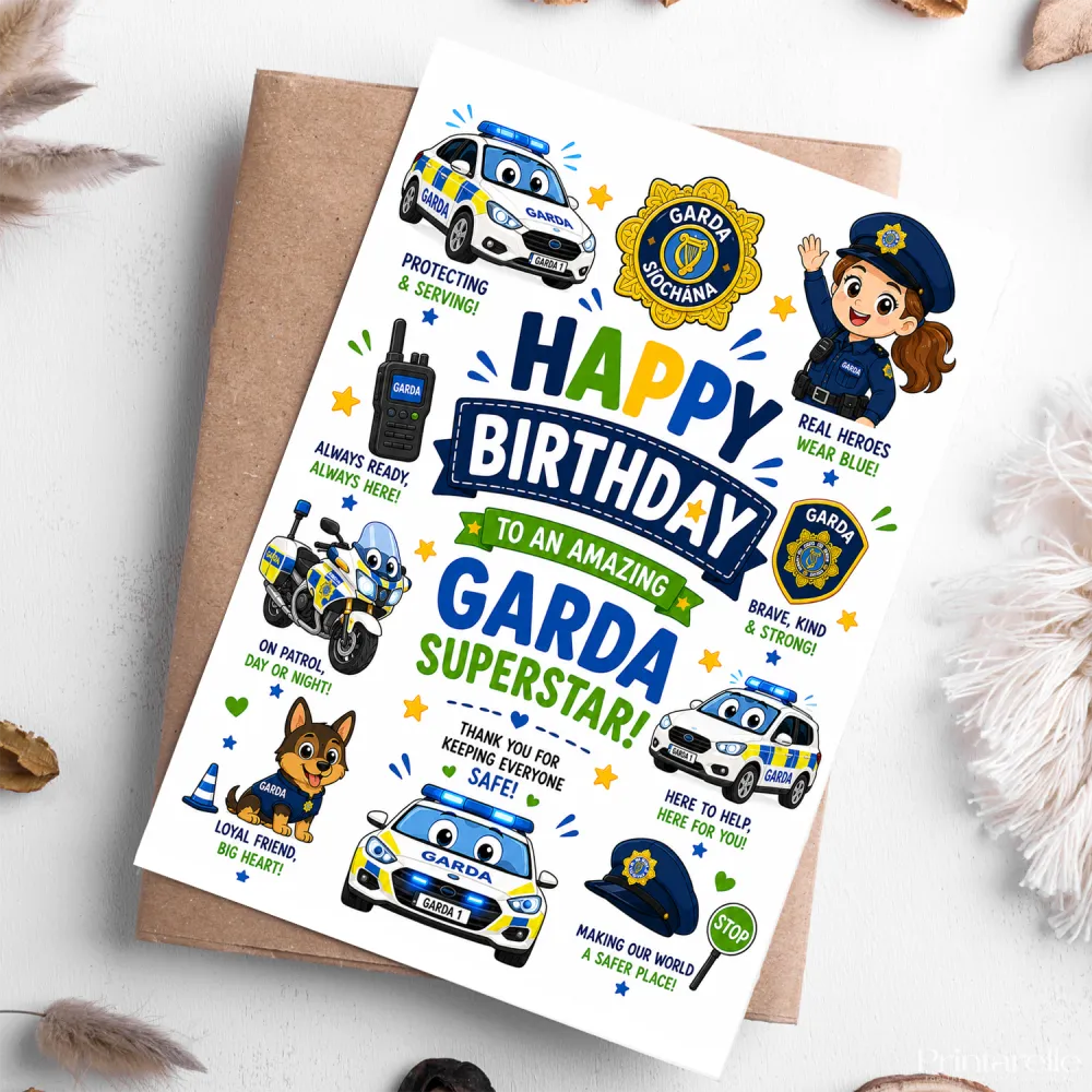 Garda Birthday Card for An Garda Siochana Woman Officer - birthday card, garda birthday card, garda birthday, irish