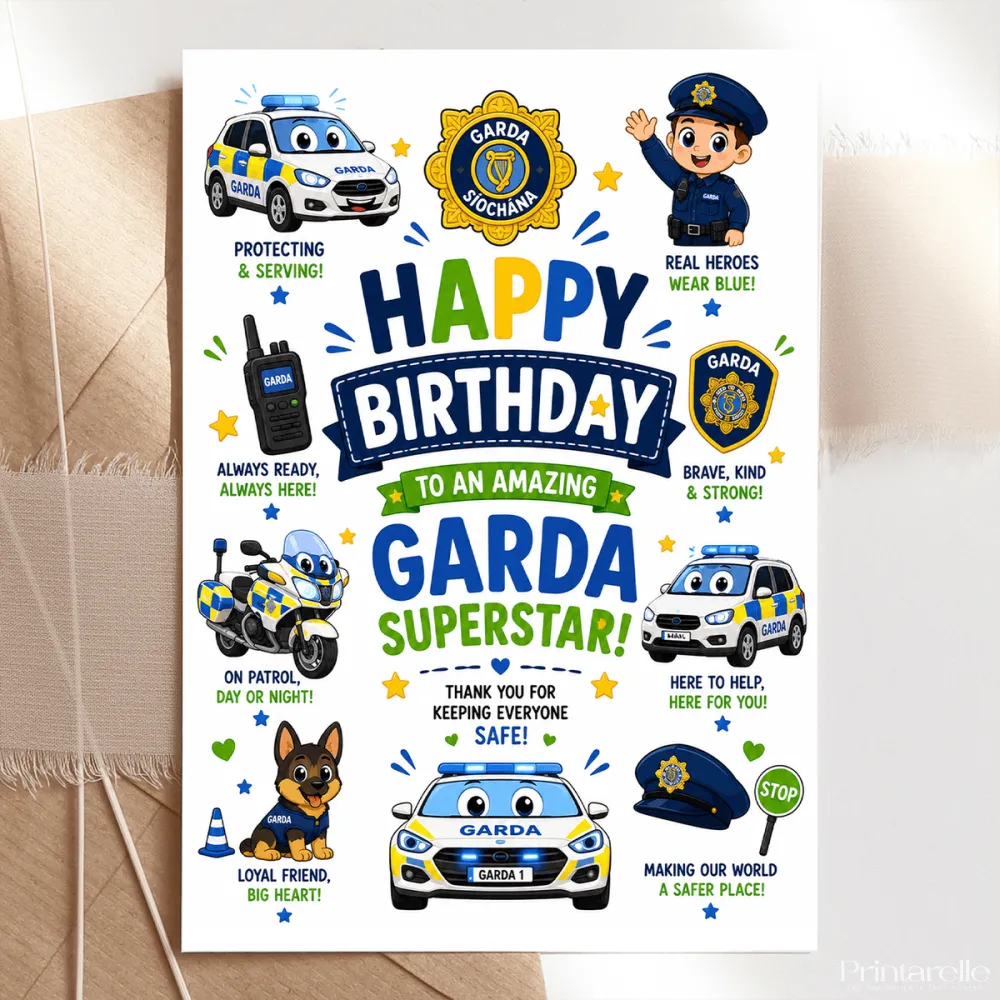 Garda Birthday Card for Boy - Garda Superstar - birthday card, garda birthday card, garda birthday, garda dog, garda