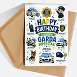 Garda Birthday Card for Boy - Garda Superstar - birthday card, garda birthday card, garda birthday, garda dog, garda