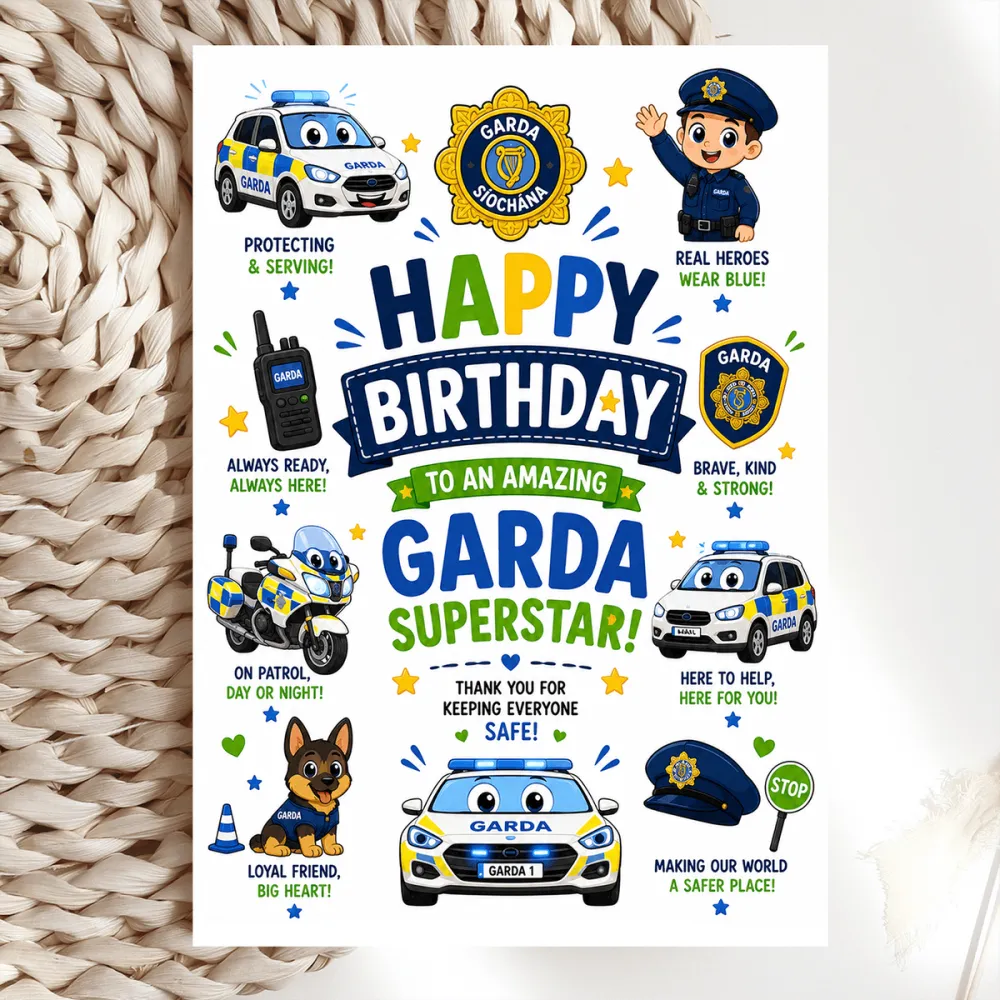 Garda Birthday Card for Boy - Garda Superstar - birthday card, garda birthday card, garda birthday, garda dog, garda