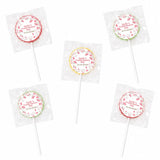 Garden blessing confirmation personalised lollipops with pink green floral wrappers and white sticks perfect as lollipop favours