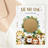 Gender Reveal Scratch Card – Jungle Animals - Greeting Card - Printarelle