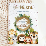 Gender Reveal Scratch Card – Jungle Animals - Greeting Card - Printarelle