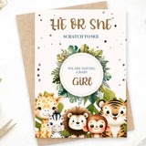 Gender Reveal Scratch Card – Jungle Animals - Greeting Card - Printarelle