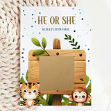 Gender Reveal Scratch Card – Tiger & Monkey - Greeting Card - Printarelle