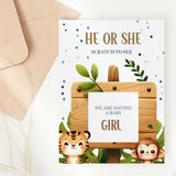 Gender Reveal Scratch Card – Tiger & Monkey - Greeting Card - Printarelle