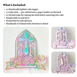 God Bless Cake Topper, Pink Holographic Church Window with Cross & Dove - Cake Topper - Printarelle