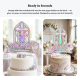 God Bless Cake Topper, Pink Holographic Church Window with Cross & Dove - Cake Topper - Printarelle