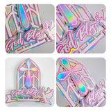 God Bless Cake Topper, Pink Holographic Church Window with Cross & Dove - Cake Topper - Printarelle