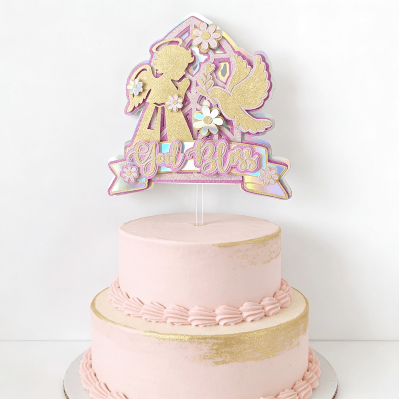 Handmade Cake Topper | Printarelle | Soft, feminine, and absolutely breathtaking, this God Bless cake topper