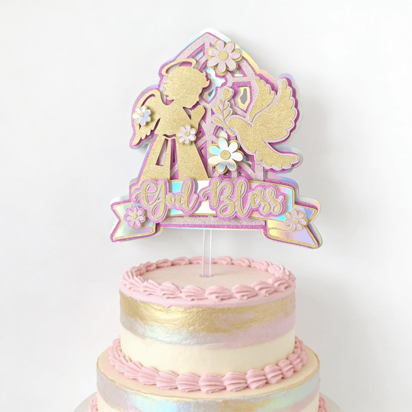 Handmade Cake Topper | Printarelle | Soft, feminine, and absolutely breathtaking, this God Bless cake topper