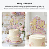 God Bless Cake Topper, Pink Holographic Glitter with Angel & Dove - Cake Topper - Printarelle