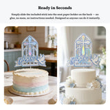 God Bless Cake Topper, Silver Holographic Church Window with Cross & Dove - Cake Topper - Printarelle