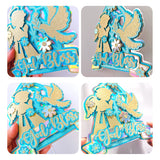 God Bless Cake Topper, Teal Holographic Glitter with Angel & Dove - Cake Topper - Printarelle
