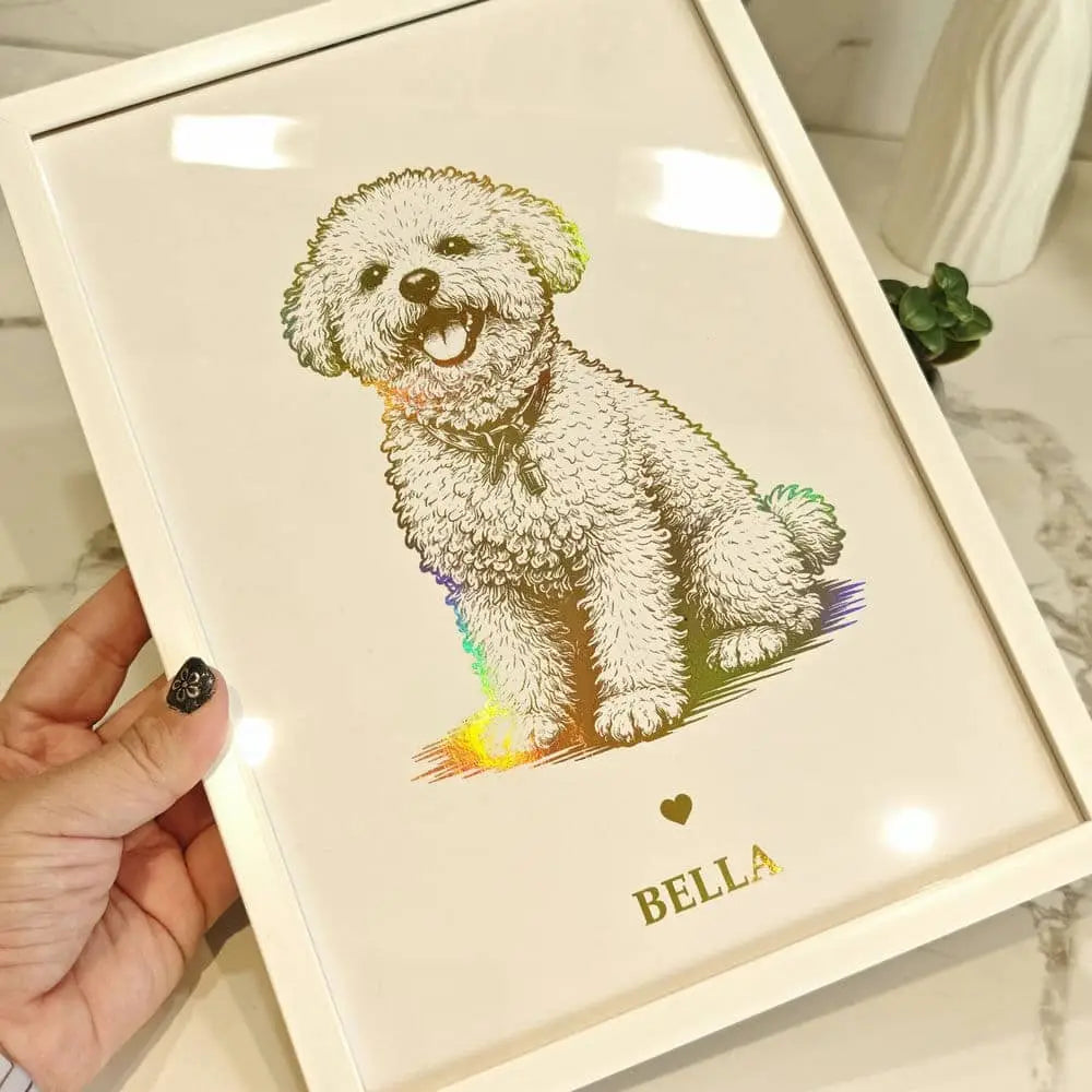 Gold foil line art dog portrait example