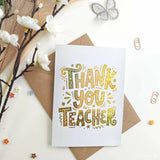 Gold Glitter Foil Thank You Teacher Card - gold glitter, gold glitter foil, glitter foil, teacher card, foil finish