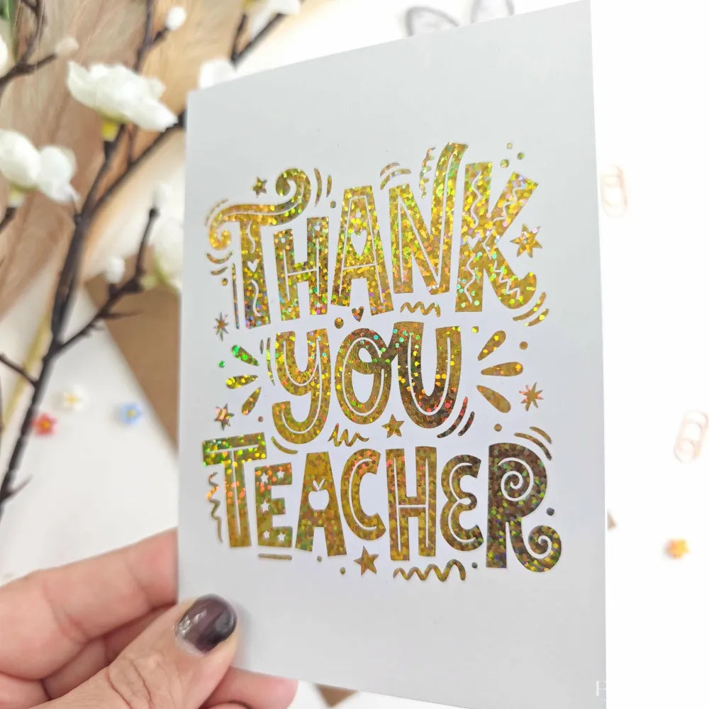 Gold Glitter Foil Thank You Teacher Card - gold glitter, gold glitter foil, glitter foil, teacher card, foil finish