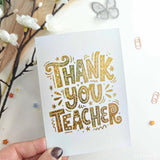 Gold Glitter Foil Thank You Teacher Card - gold glitter, gold glitter foil, glitter foil, teacher card, foil finish